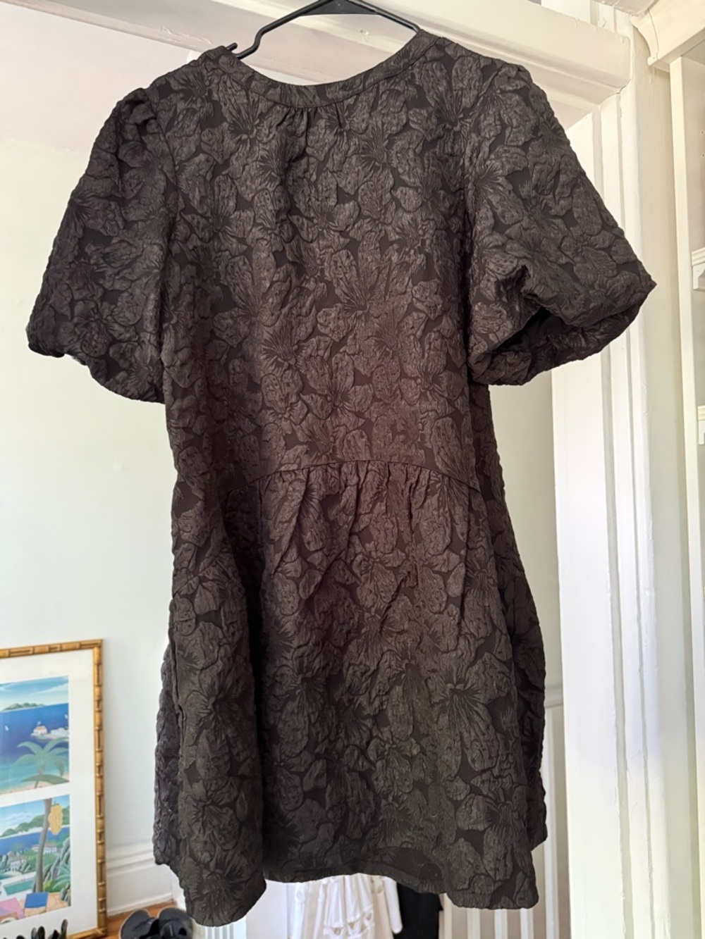 Voy Floral Black Puff Sleeve Mini Dress